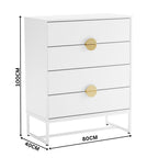 Cortez 80cm Tallboy Chest of 4 Drawers White — dimensions diagram