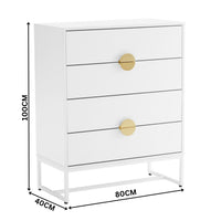 Cortez 80cm Tallboy Chest of 4 Drawers White — dimensions diagram