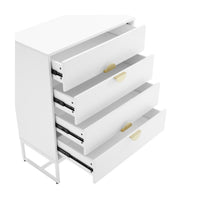 Cortez 80cm Tallboy Chest of 4 Drawers White, angled view with the drawers open