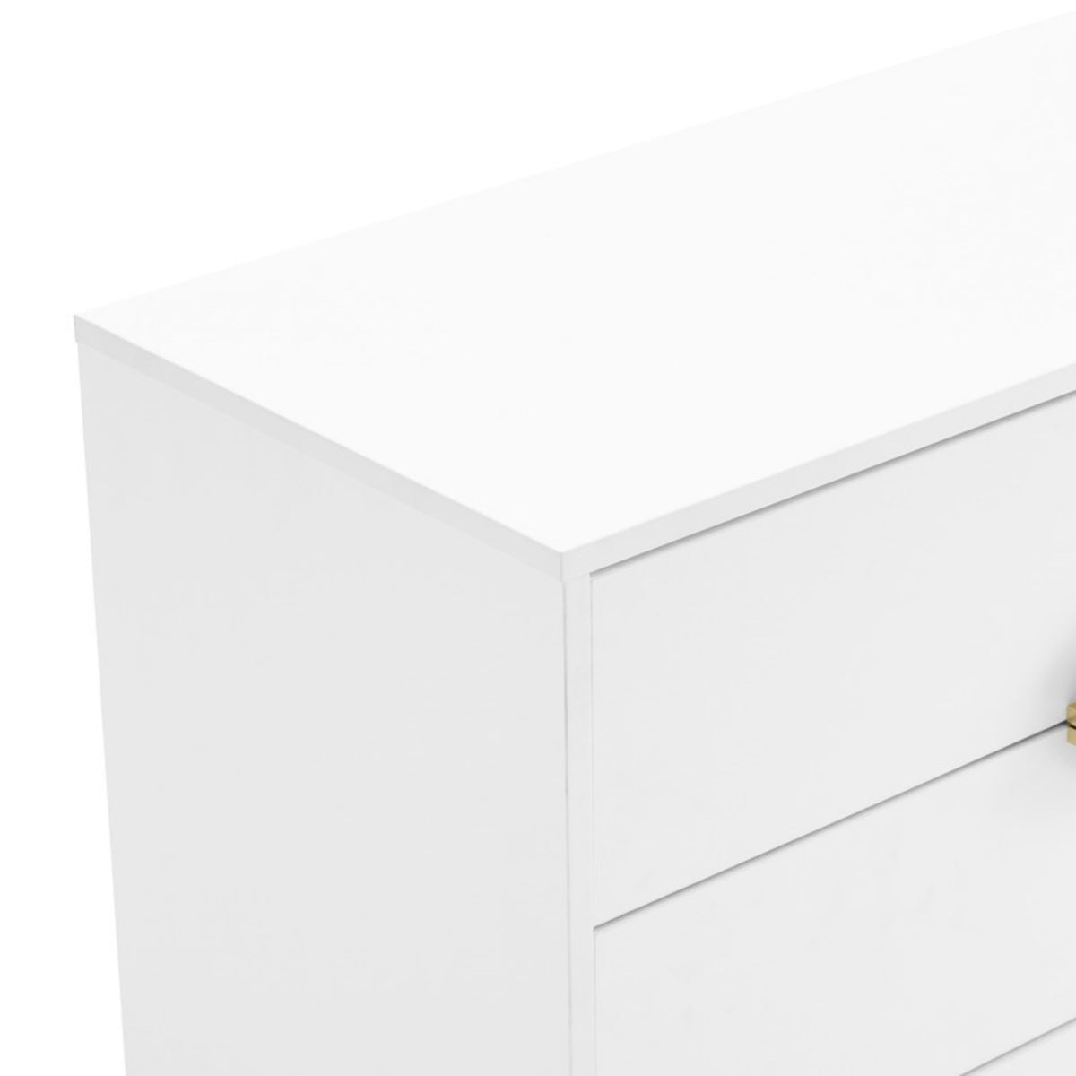 Cortez 80cm Tallboy Chest of 4 Drawers White, close-up of the top corner