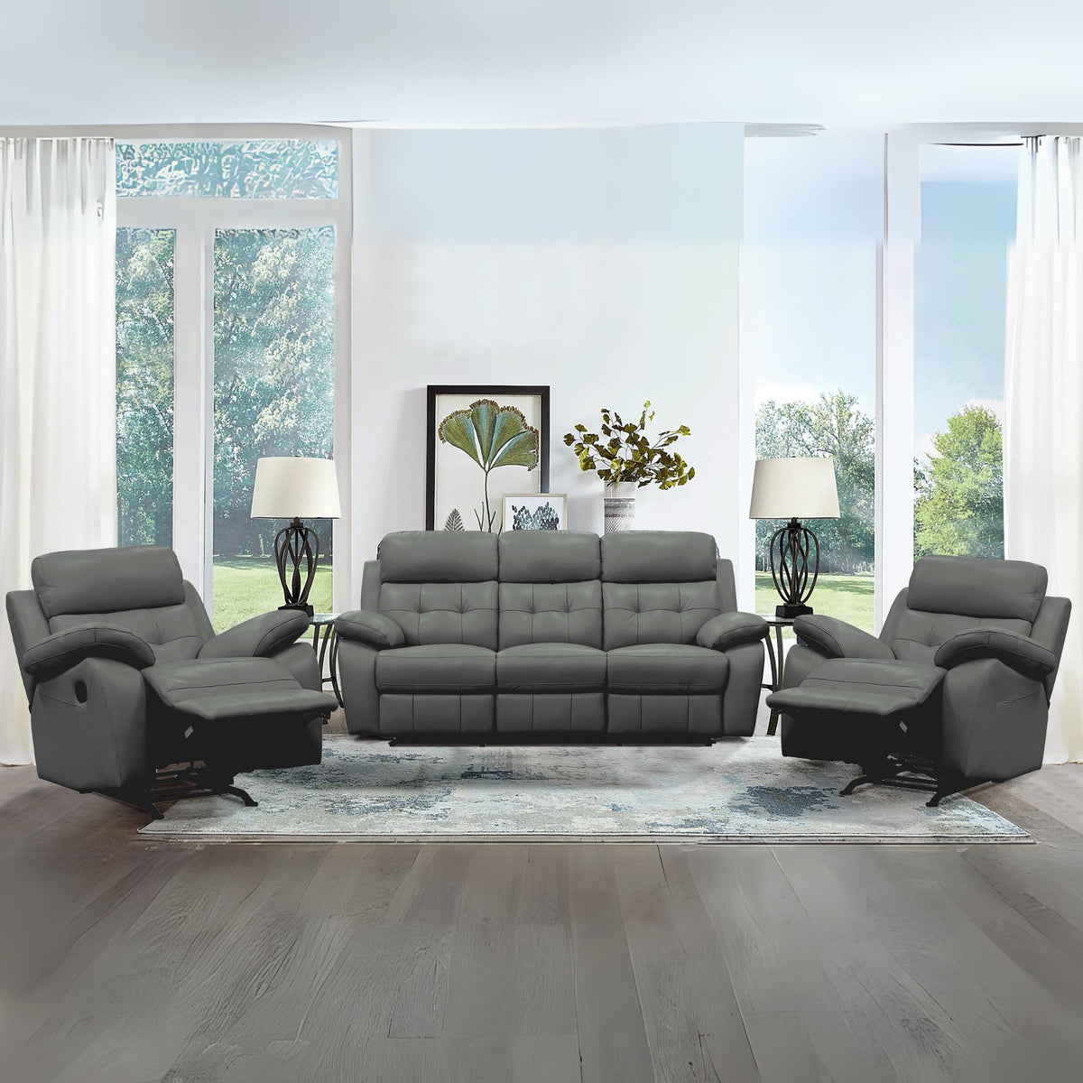 Cosmos 1+1+3 Seater Leather Manual Recliner Lounge Set Grey