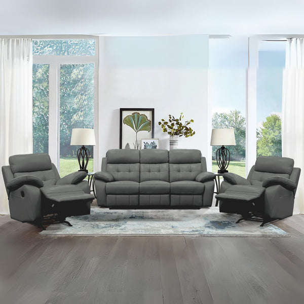 Cosmos 1+1+3 Seater Leather Manual Recliner Lounge Set Grey