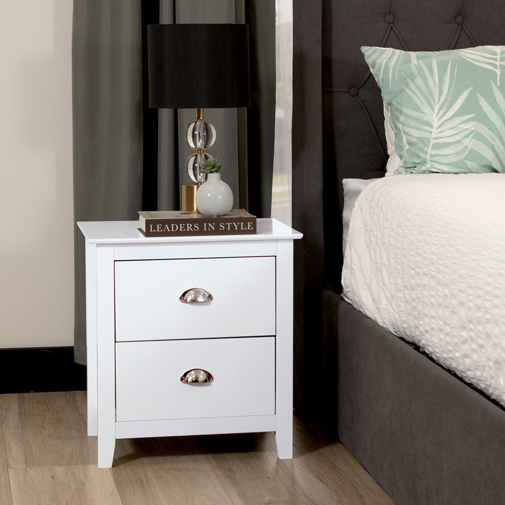 Costway 2 Drawers Bedside Table Nightstand Side End Bedroom Storage Cabinet White