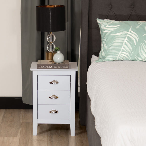 Costway 3 Drawers Bedside Table Nightstand Side End Bedroom Storage Cabinet White