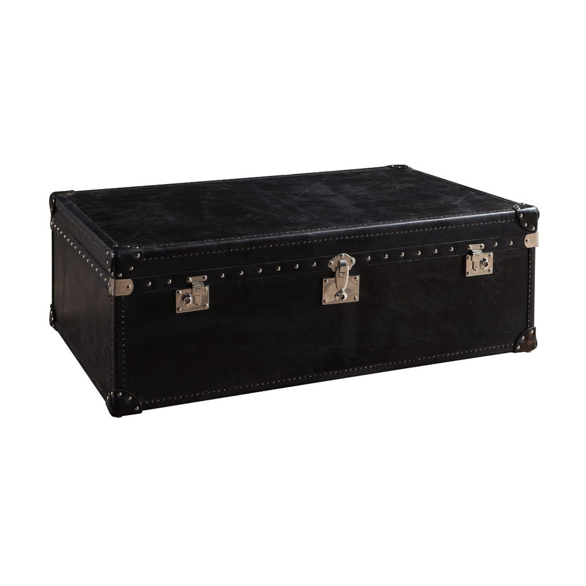 Cuba 122cm Leather Coffee Table with Storage Trunk Black