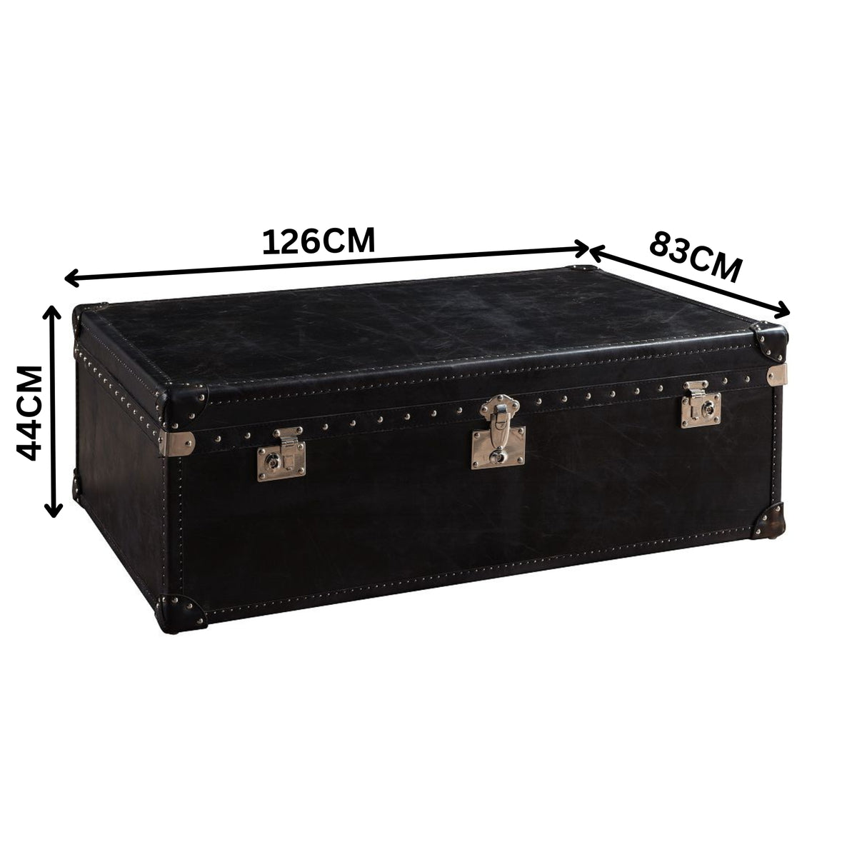 Cuba 122cm Leather Coffee Table with Storage Trunk Black