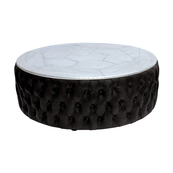 Cuba 126cm Round Leather Coffee Table Black