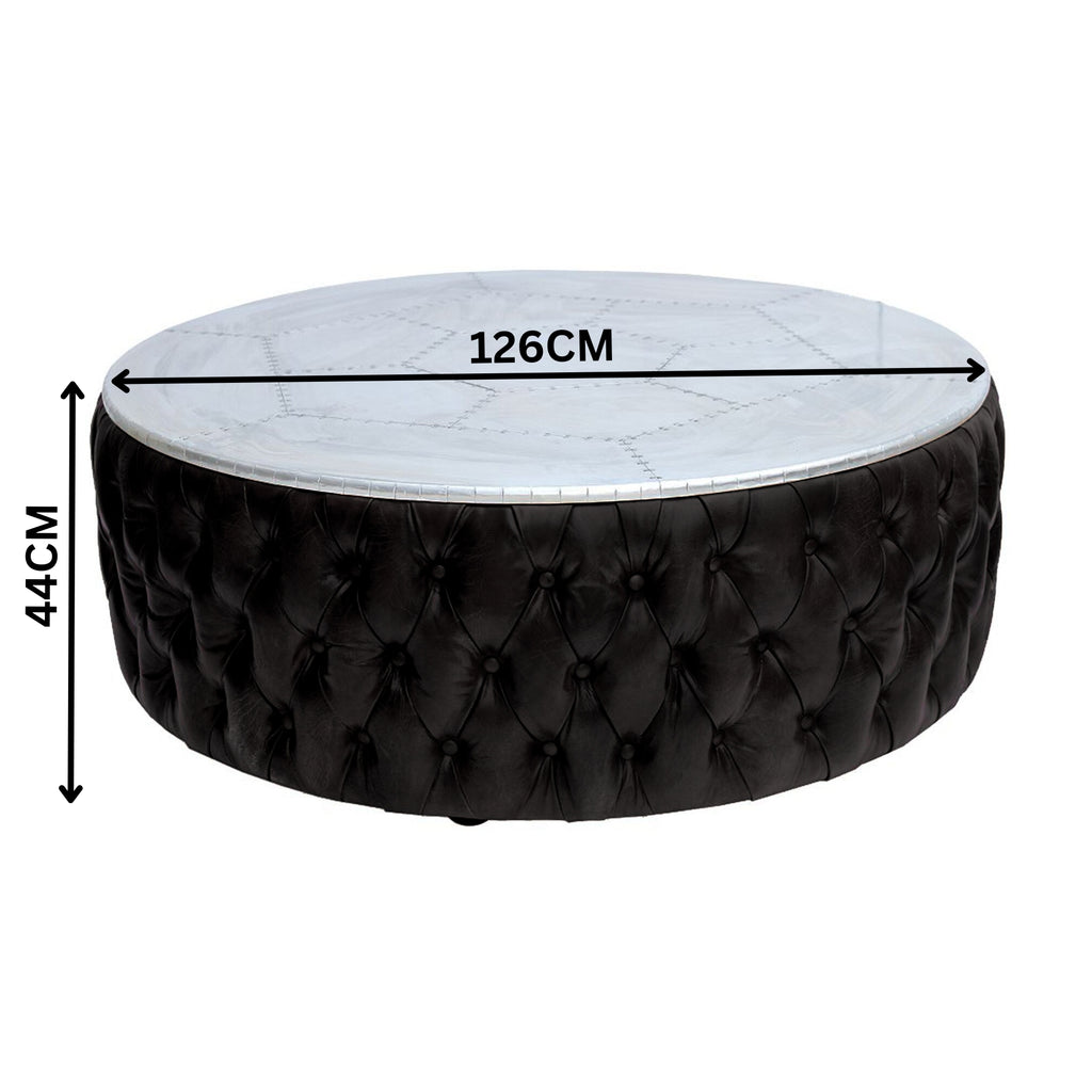 Cuba 126cm Round Leather Coffee Table Black