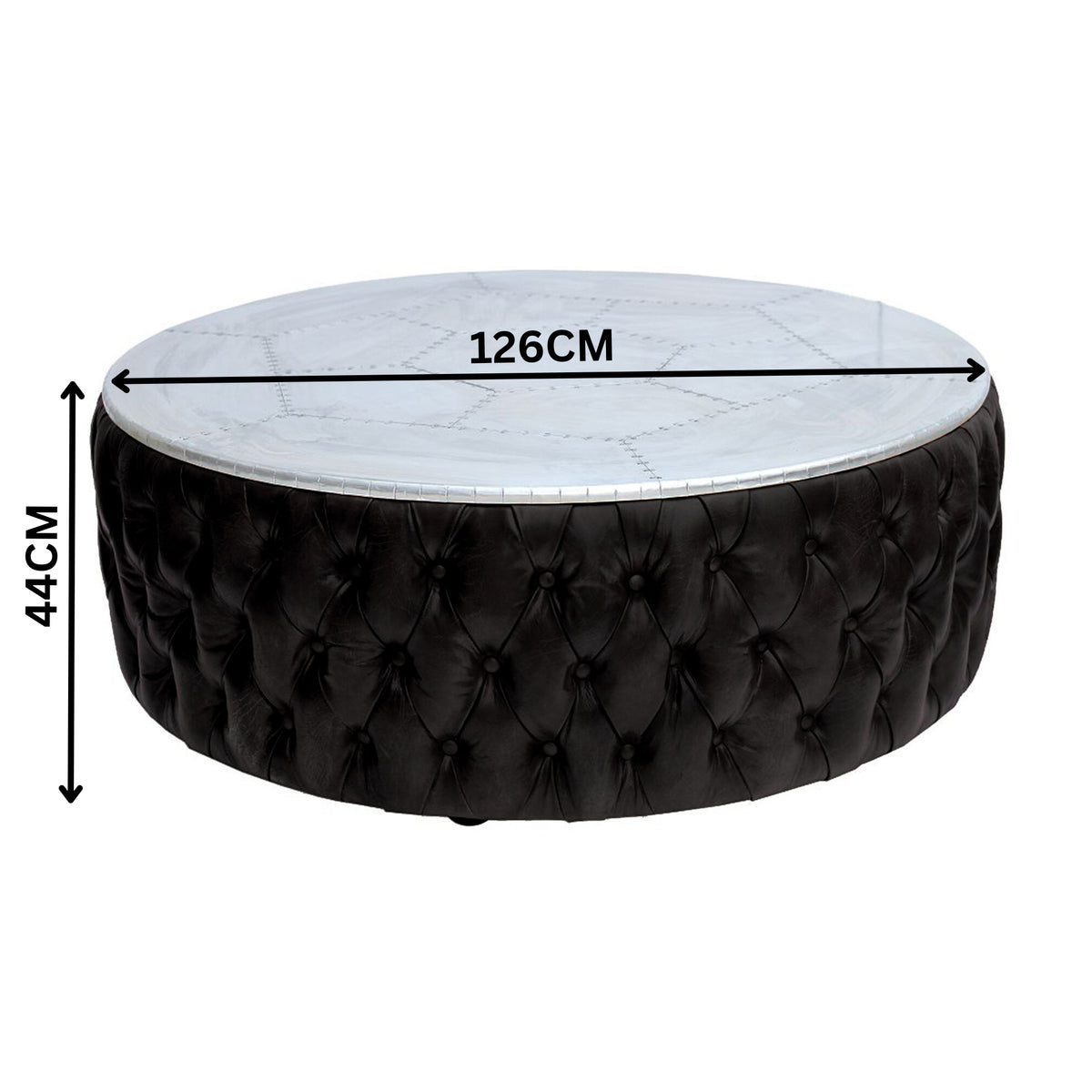 Cuba 126cm Round Leather Coffee Table Black