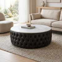 Cuba 126cm Round Leather Coffee Table Black