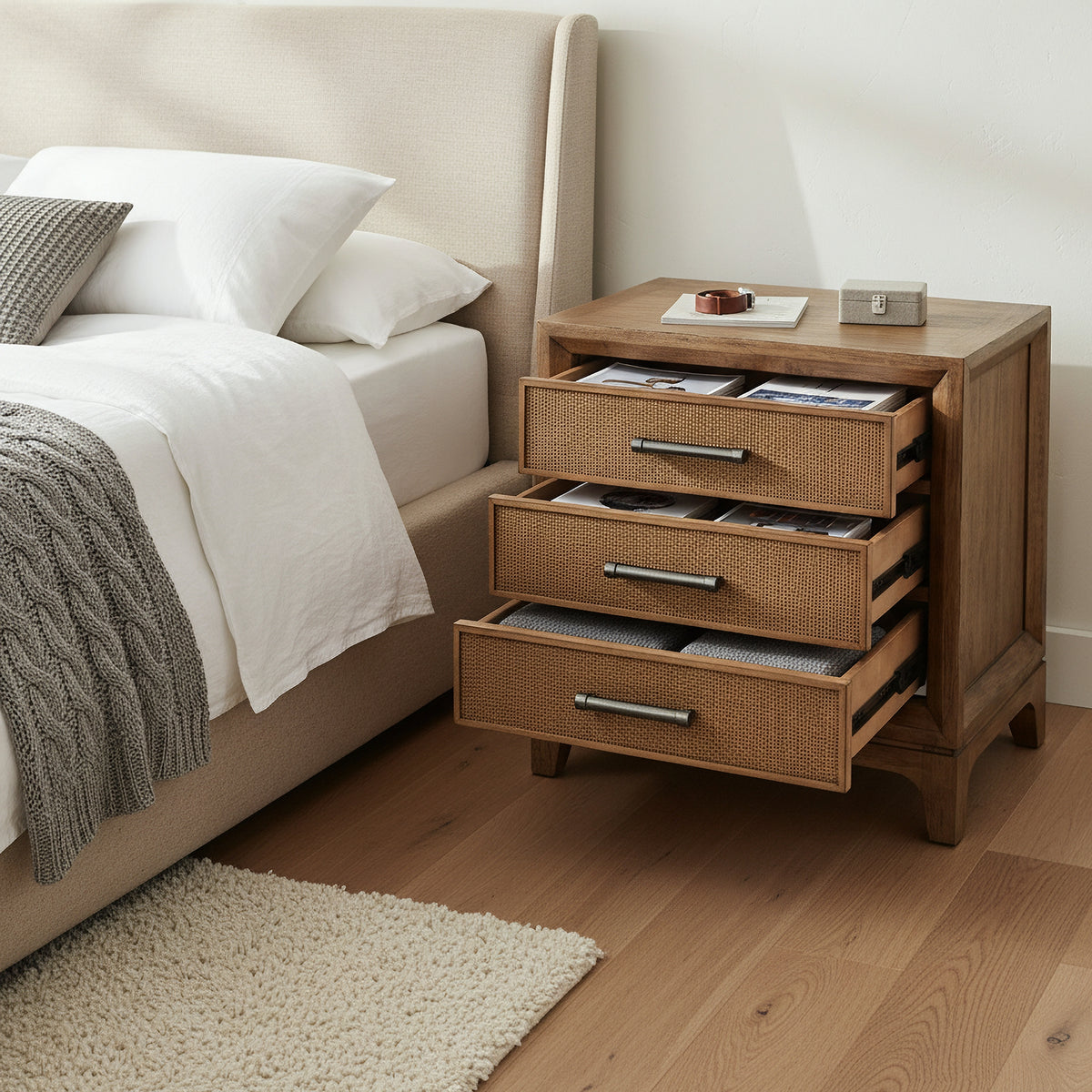 Cypress Bedside Table 3 Drawer Natural 