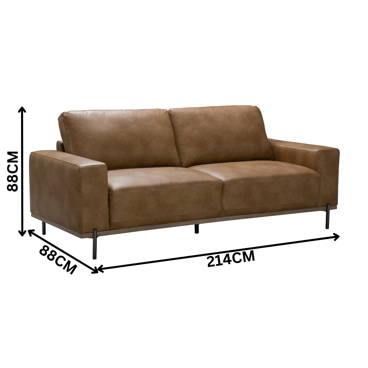 Dallas 3 Seater PU Leather Sofa Lounge Brown