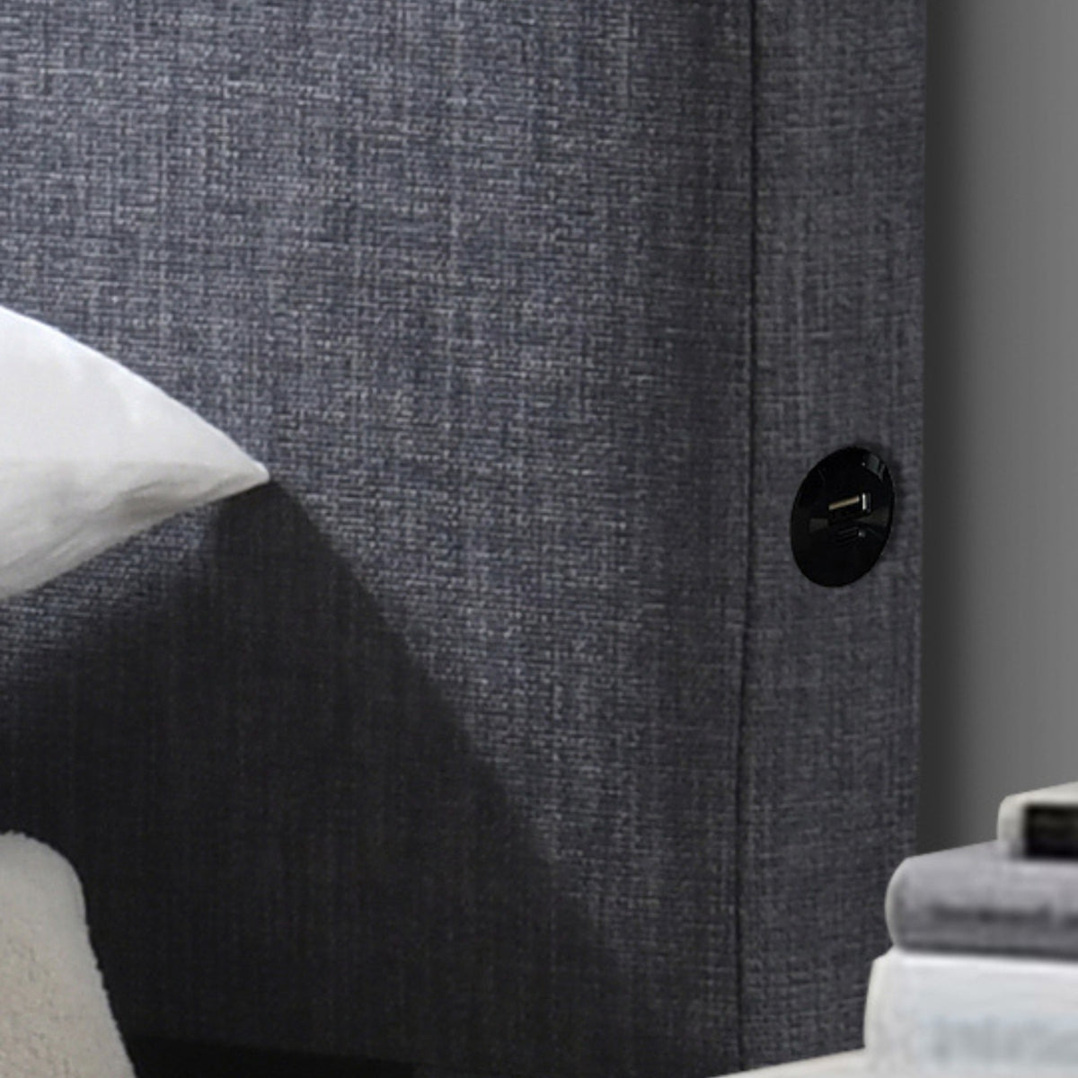 Dallas Double Bed Frame with USB Port Headboard Dark Grey