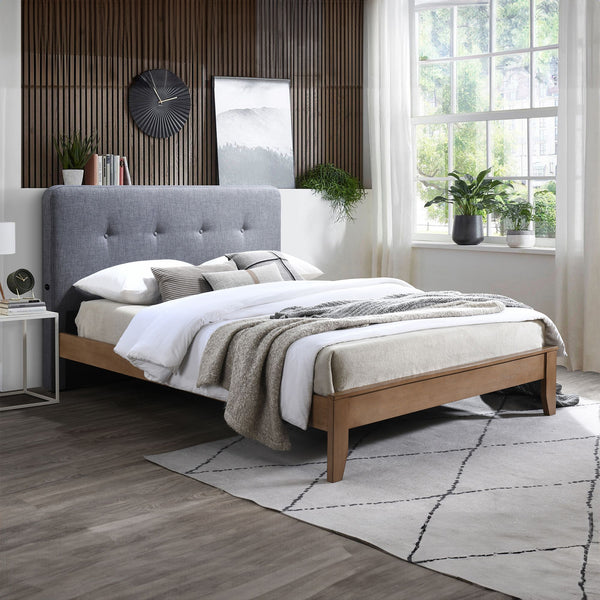 Dallas Queen Bed Frame with USB Port Headboard Dark Grey