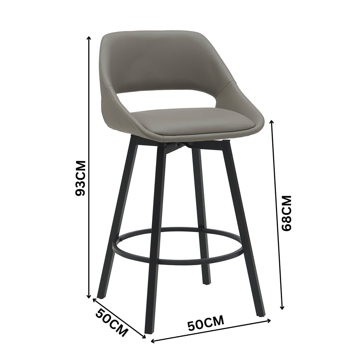 Danube Bar Stool Dining Chair PU Leather Light Grey