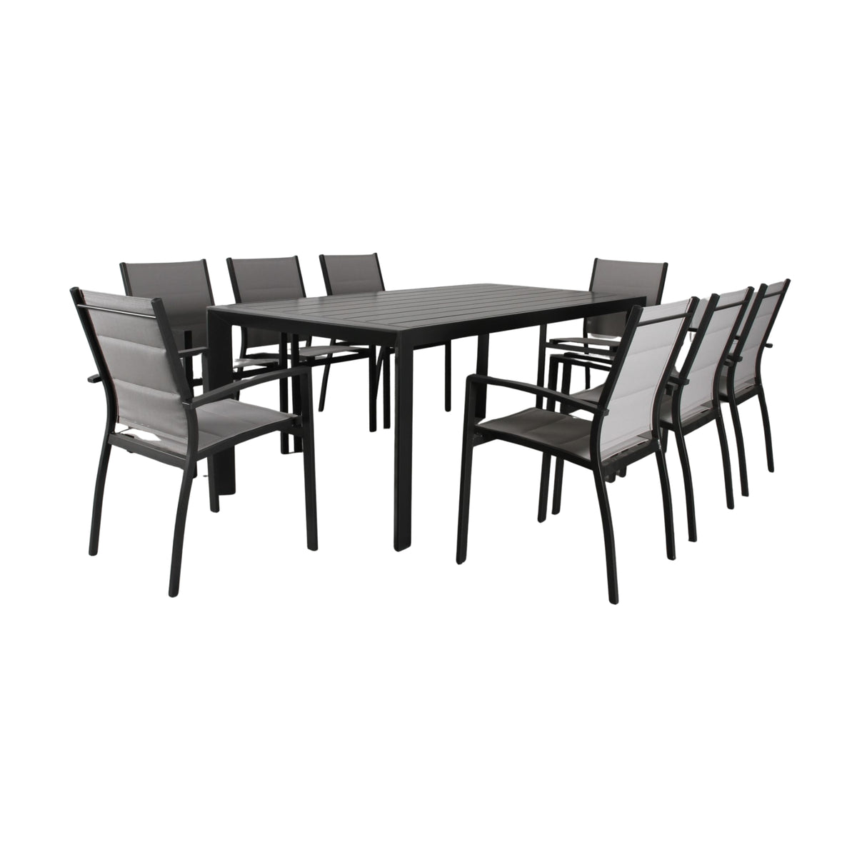 Danum 9pc Set Outdoor Dining Set 200cm Aluminium Table 8 Chair Charcoal Grey
