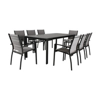 Danum 9pc Set Outdoor Dining Set 200cm Aluminium Table 8 Chair Charcoal Grey