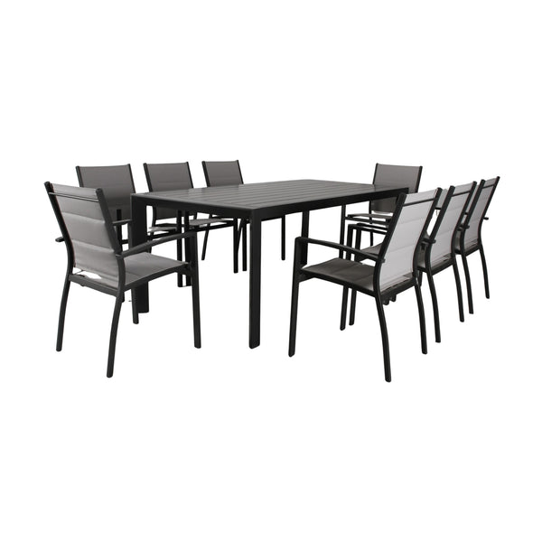 Danum 9pc Set Outdoor Dining Set 200cm Aluminium Table 8 Chair Charcoal Grey