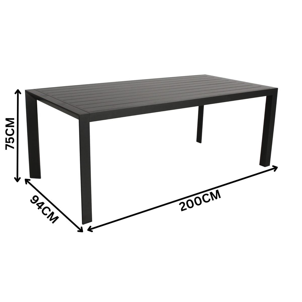 Danum 9pc Set Outdoor Dining Set 200cm Aluminium Table 8 Chair Charcoal Grey