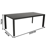 Danum 9pc Set Outdoor Dining Set 200cm Aluminium Table 8 Chair Charcoal Grey