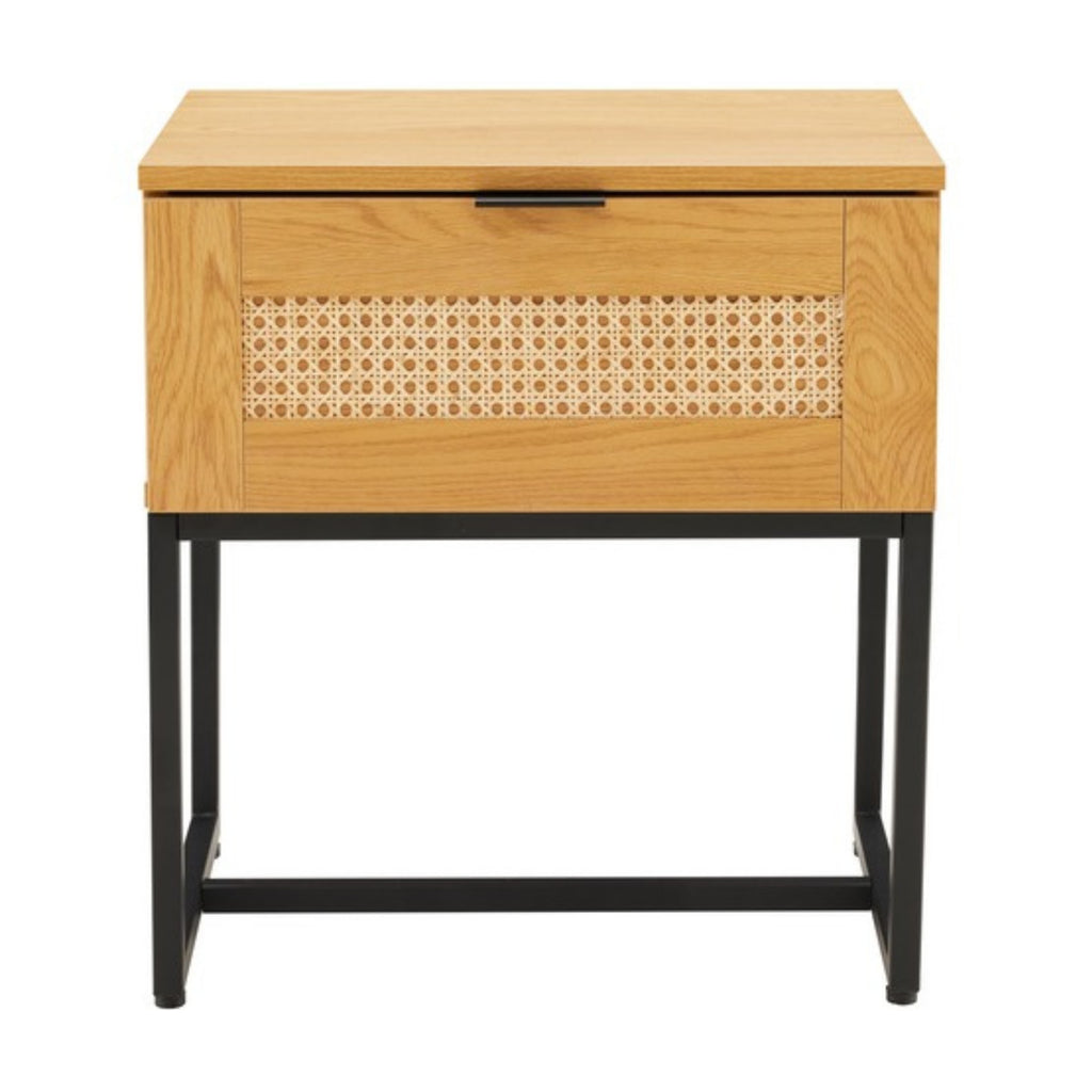 Debora 1 Drawer Bedside Table Oak, front view on a white background