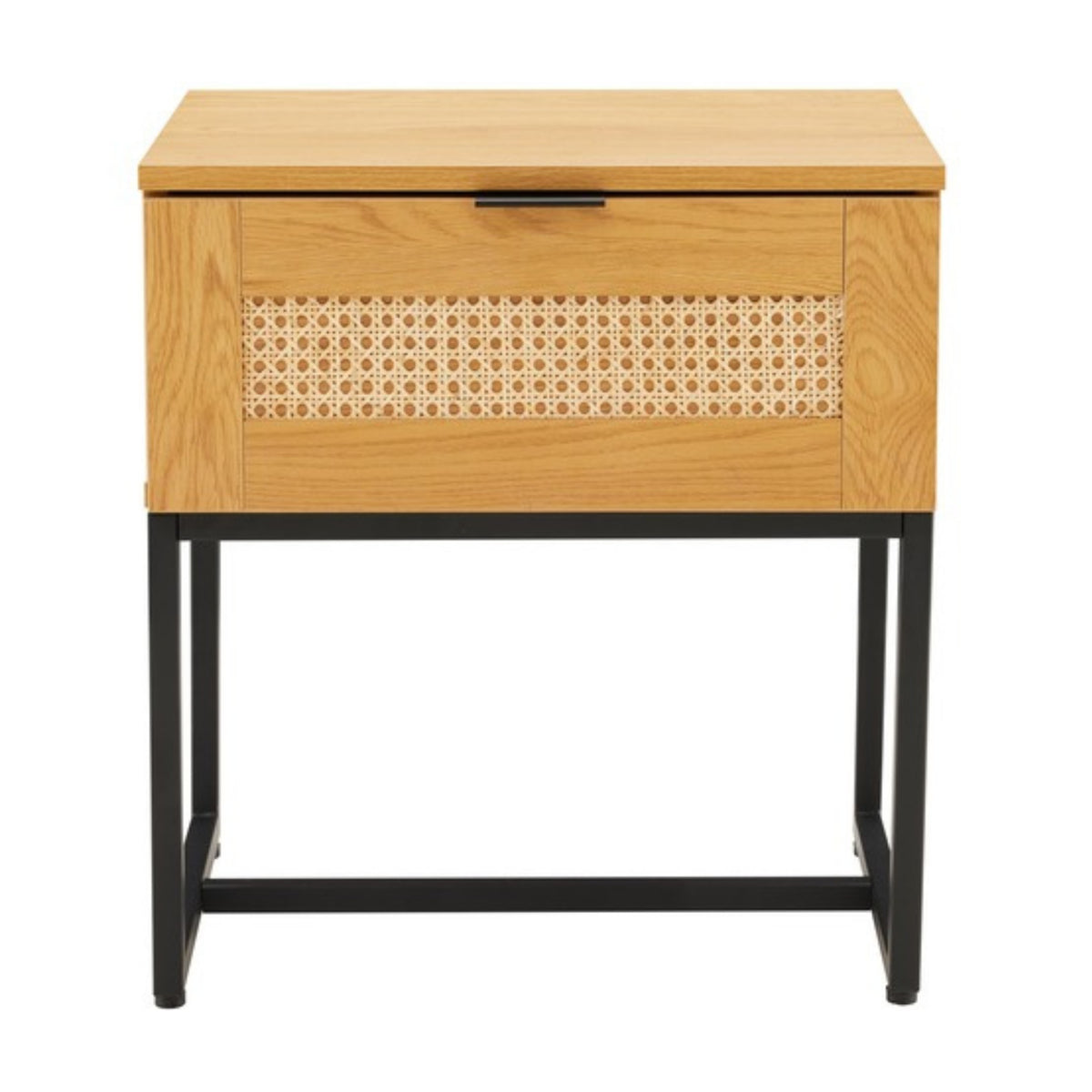 Debora 1 Drawer Bedside Table Oak, front view on a white background