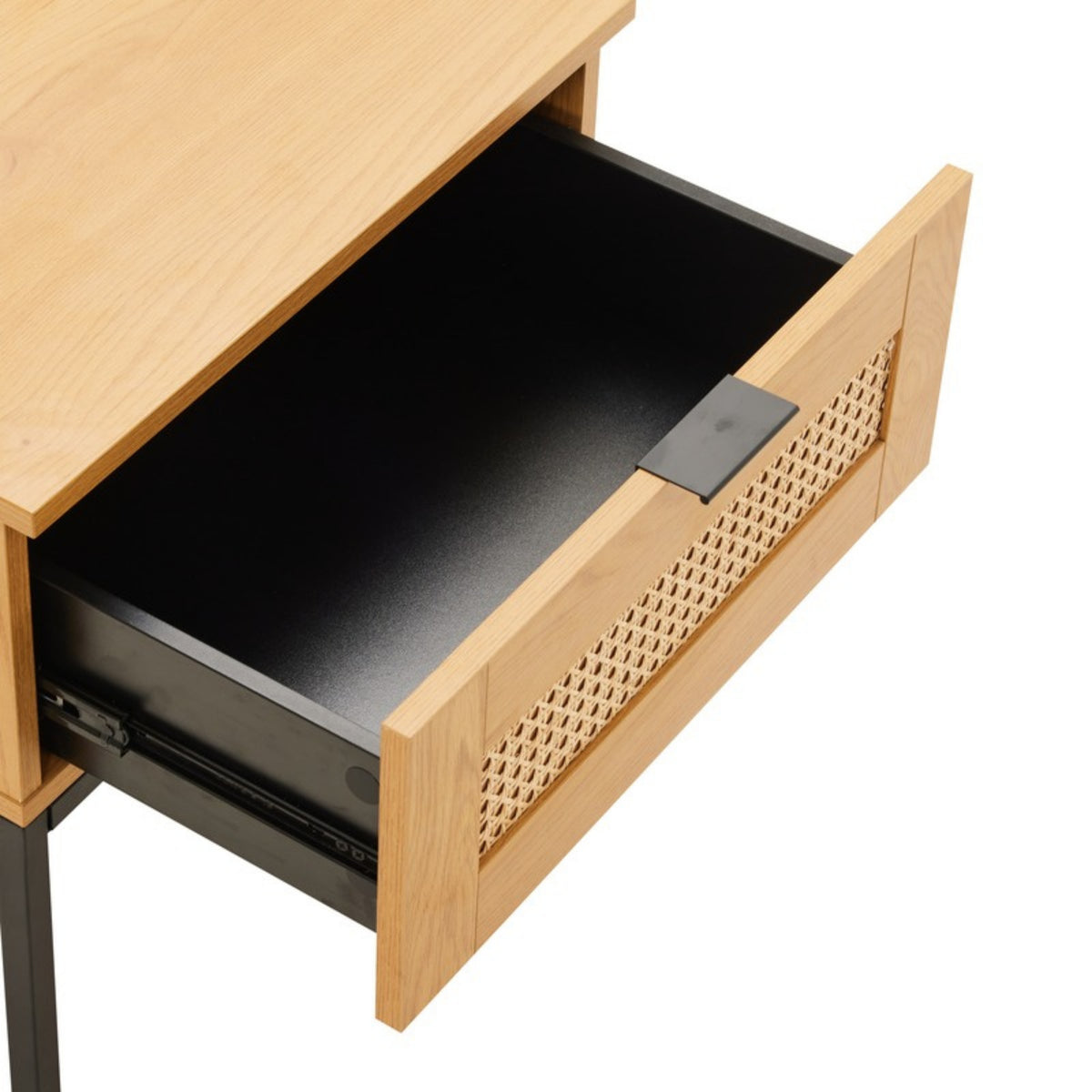 Debora 1 Drawer Bedside Table Oak, close-up of the open drawer