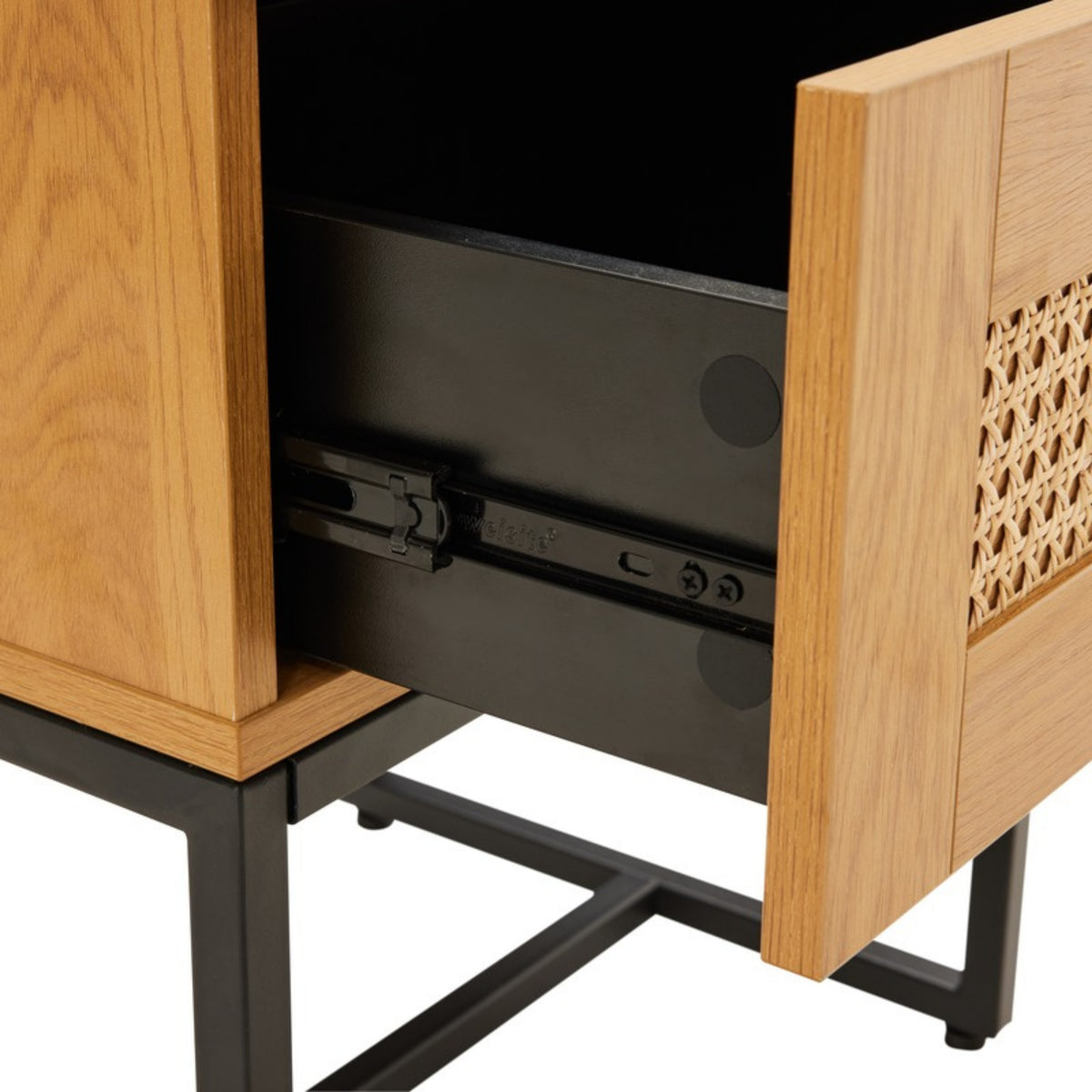Debora 1 Drawer Bedside Table Oak, close-up of the drawer runner