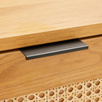 Debora 120cm Coffee Table Oak, close-up of the drawer pull and rattan front