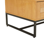 Debora 120cm Coffee Table Oak, close-up of the corner and black metal frame