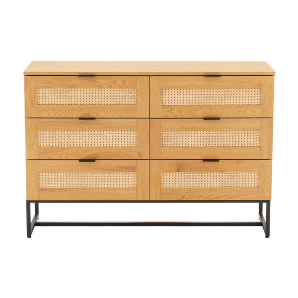 Debora 120cm Dresser Chest of 6 Drawers Oak, front view on a white background