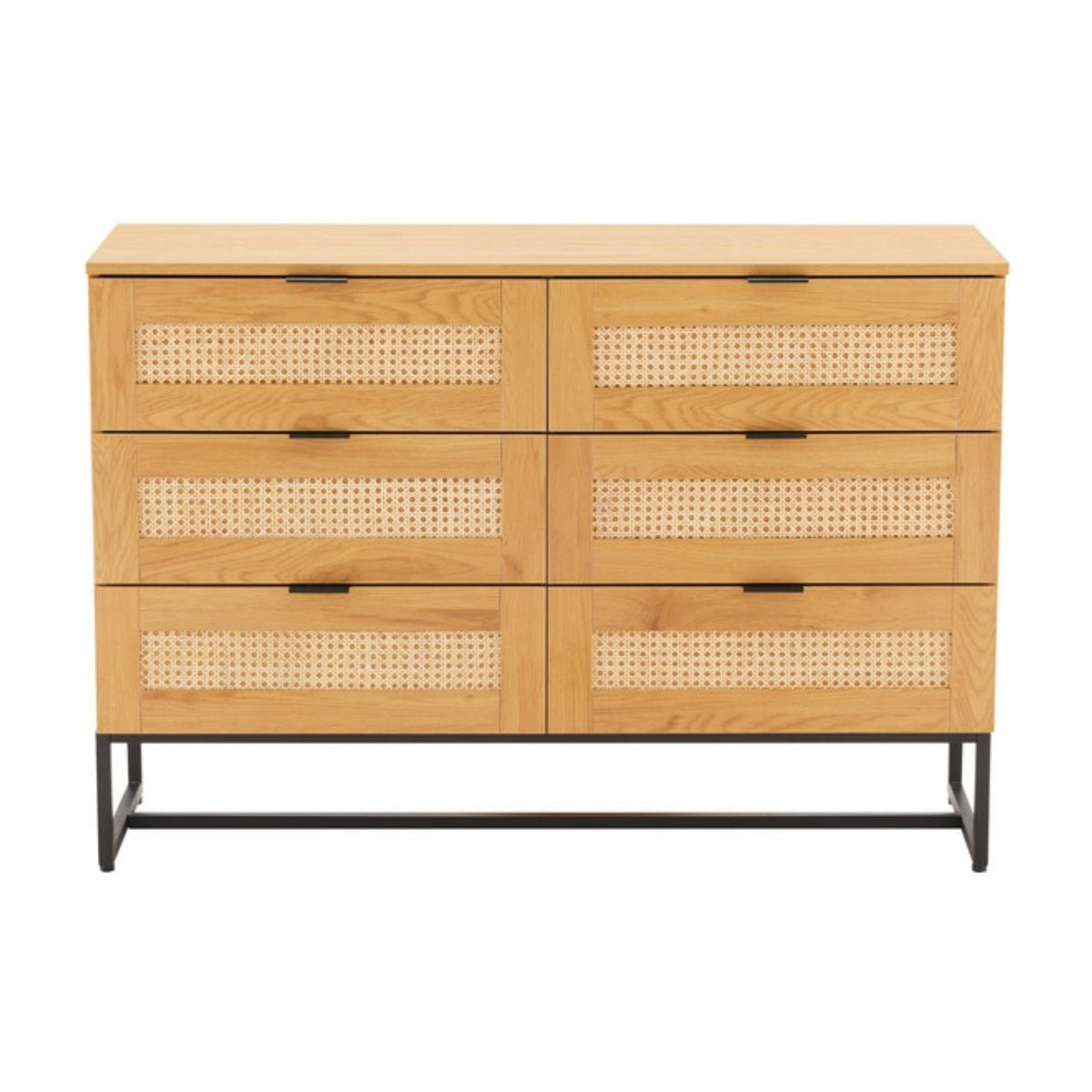 Debora 120cm Dresser Chest of 6 Drawers Oak, front view on a white background