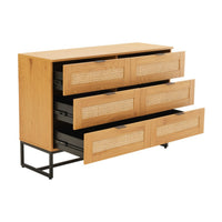 Debora 120cm Dresser Chest of 6 Drawers Oak, angled view with the drawers open