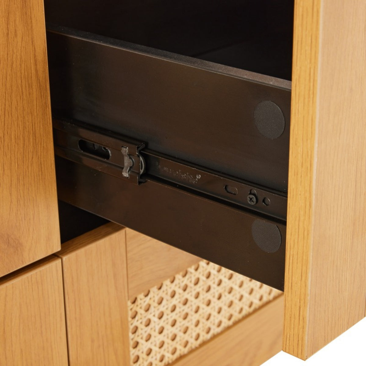 Debora 120cm Dresser Chest of 6 Drawers Oak, close-up of the drawer runner