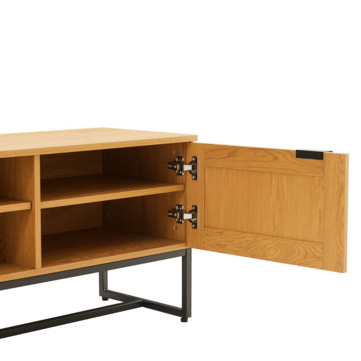Debora 150cm ETU Entertainment TV Unit Oak, close-up of an open door and the shelves