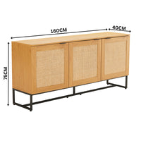 Debora 160cm Sideboard Buffet Table Oak, angled view with all three doors open