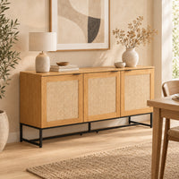 Debora 160cm Sideboard Buffet Table Oak, in a dining area beneath a framed print