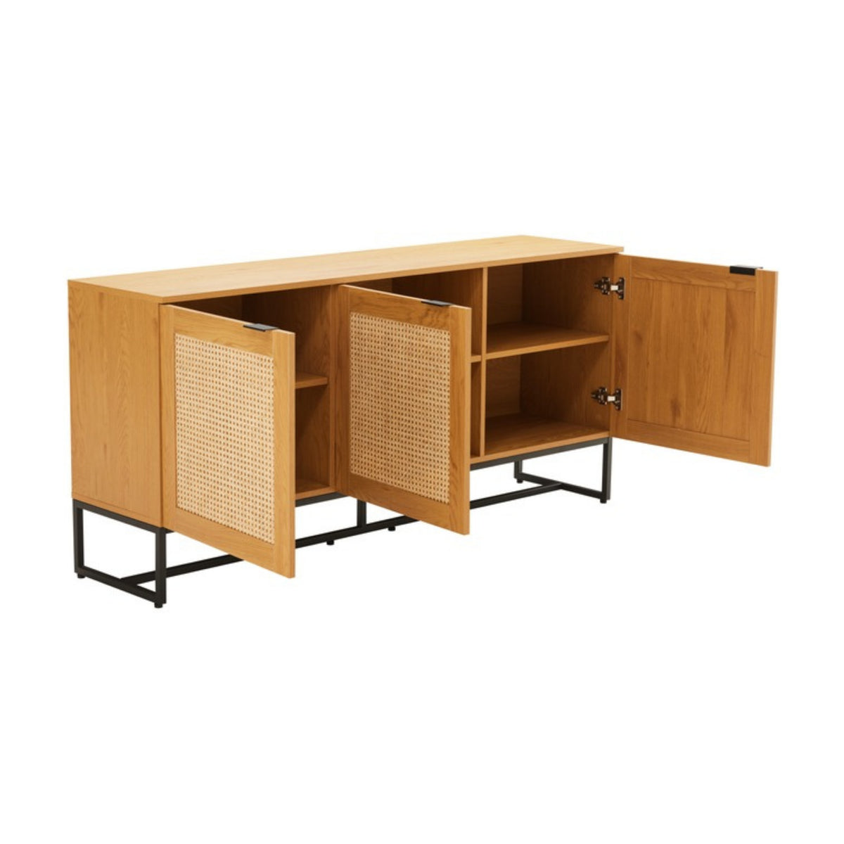 Debora 160cm Sideboard Buffet Table Oak, angled view with all three doors open