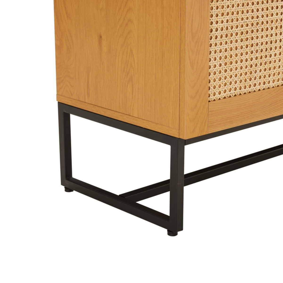 Debora 160cm Sideboard Buffet Table Oak, close-up of the black metal frame base