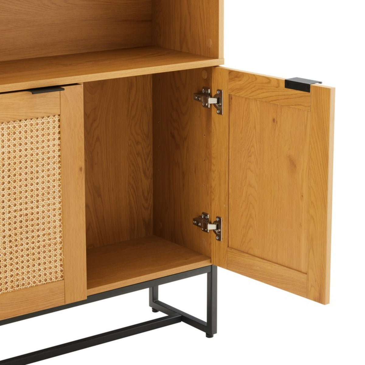 Debora 80cm 2 Door Bookshelf Oak, close-up of the open cabinet