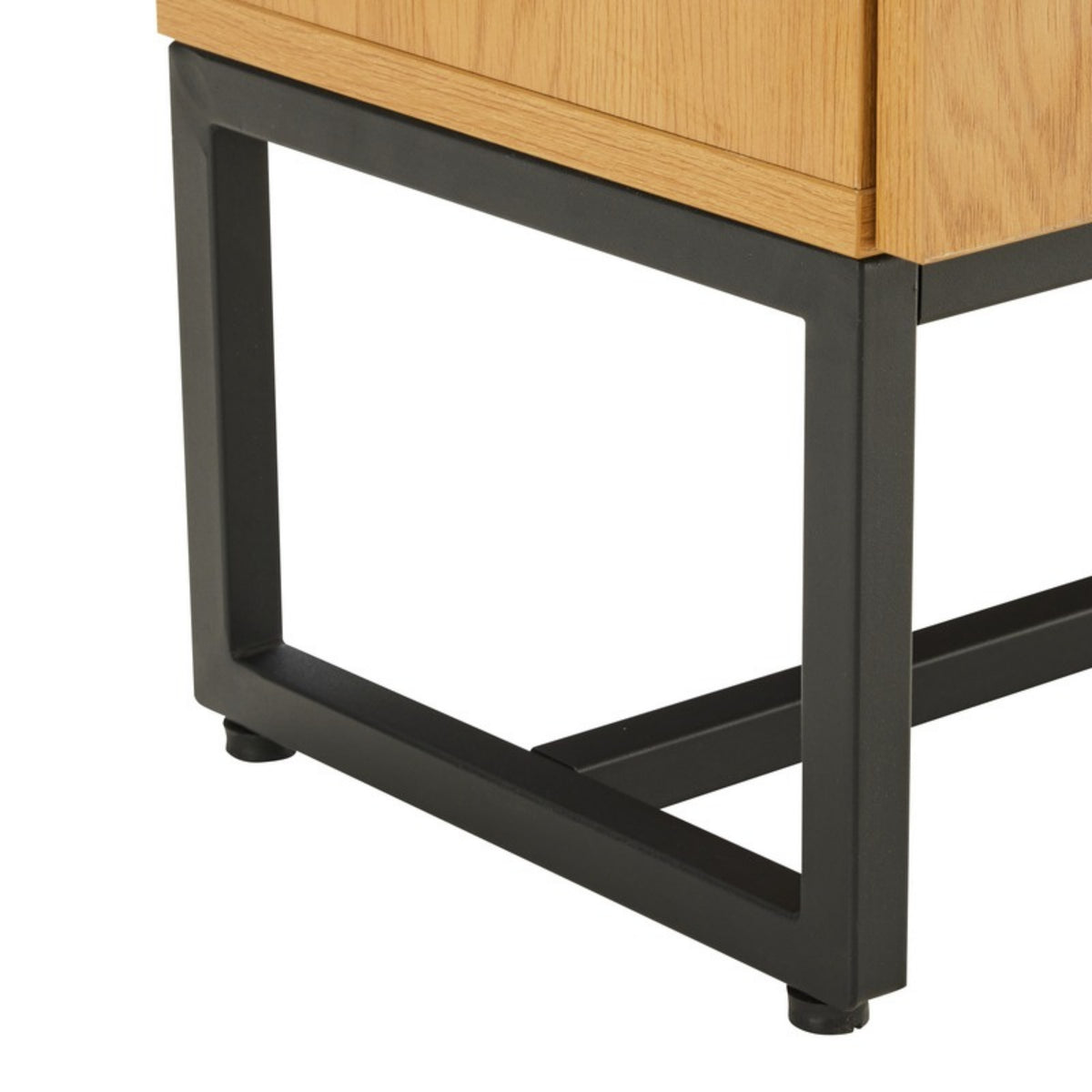 Debora 80cm 2 Door Bookshelf Oak, close-up of the black metal frame base
