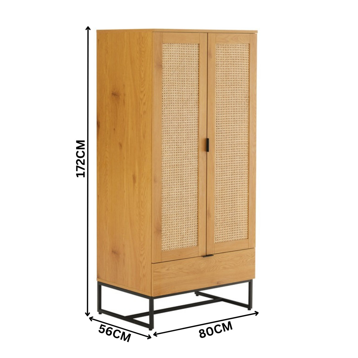 Debora 80cm 2 Door Wardrobe Oak — dimensions diagram