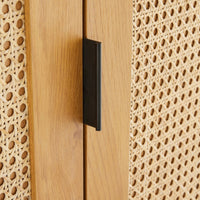 Debora 80cm 2 Door Wardrobe Oak, close-up of the rattan door and black handle