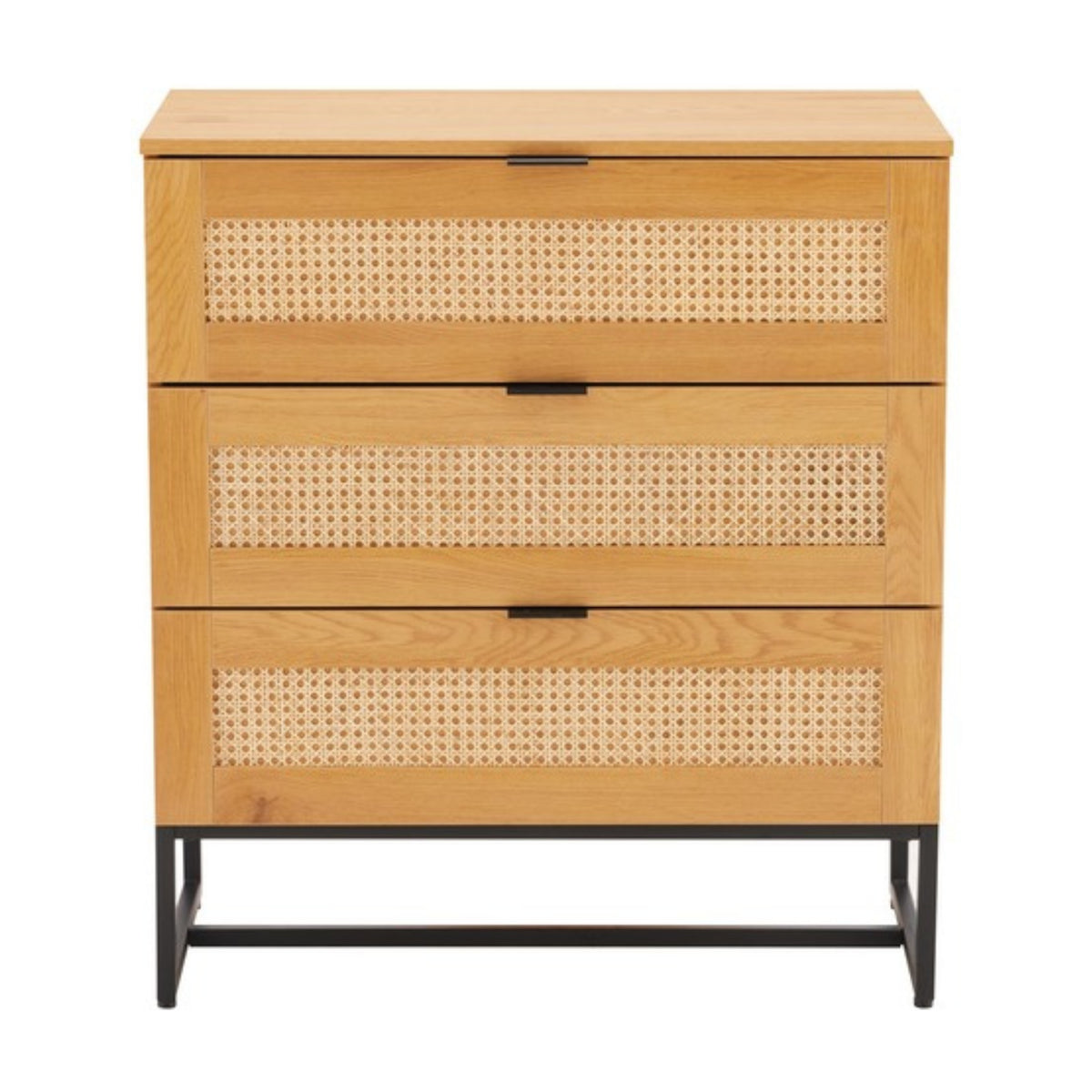 Debora 80cm Tallboy Chest of 3 Drawers Oak, front view on a white background
