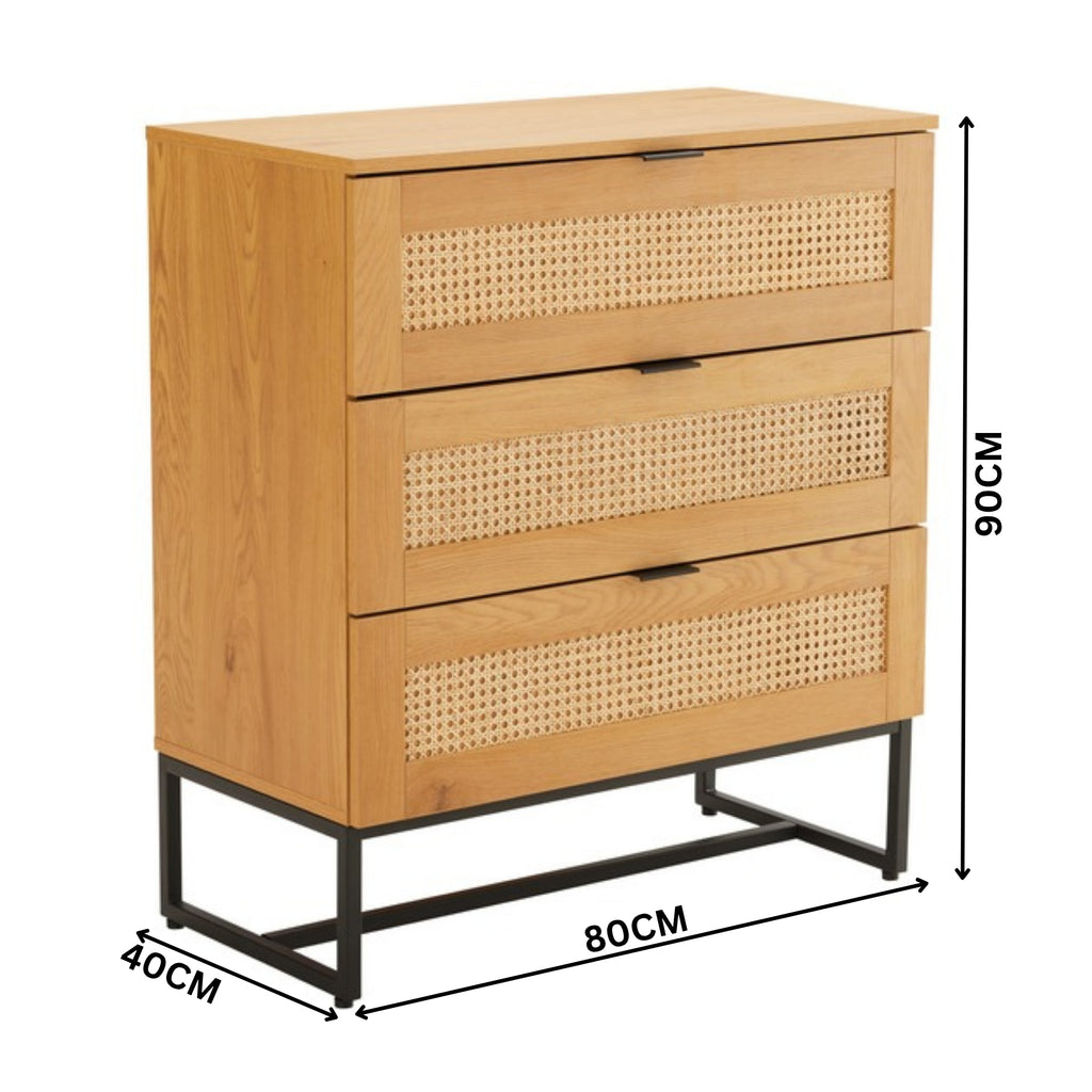 Debora 80cm Tallboy Chest of 3 Drawers Oak — dimensions diagram