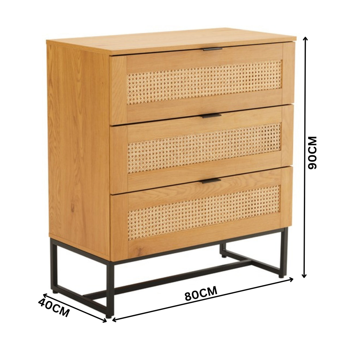 Debora 80cm Tallboy Chest of 3 Drawers Oak — dimensions diagram