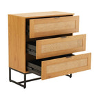 Debora 80cm Tallboy Chest of 3 Drawers Oak, angled view with the drawers open