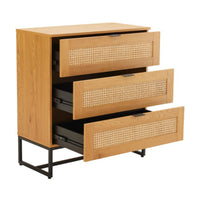 Debora 80cm Tallboy Chest of 3 Drawers Oak, angled view with the drawers open