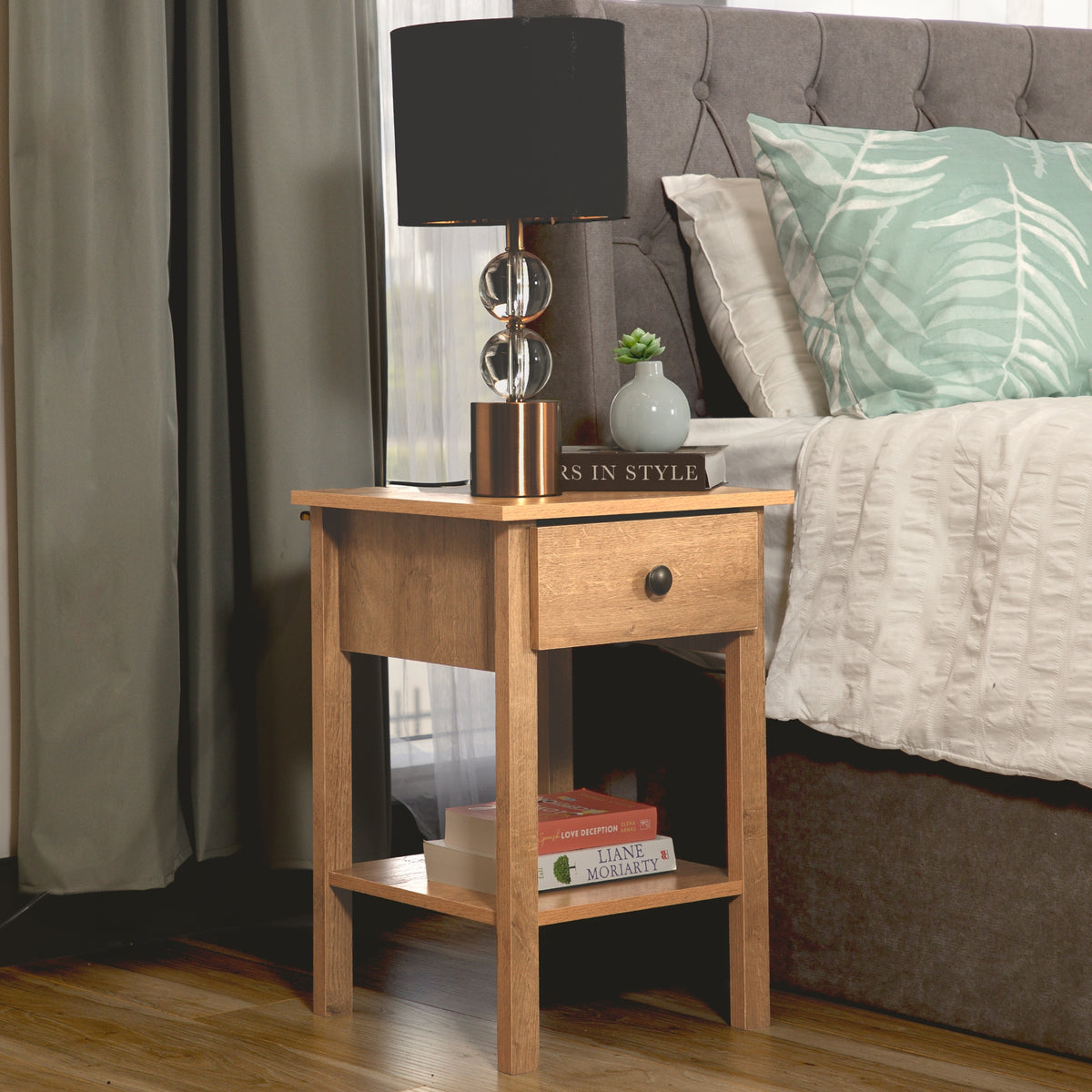 Declan Bedside Table Nightstand Side End Bedroom Storage Cabinet Riviera Oak