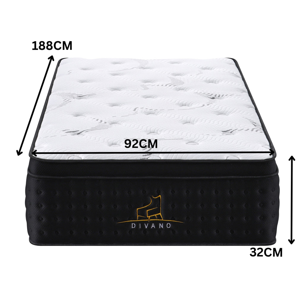 Divano Bedding 32cm Mattress Euro Top Pocket Spring Single 